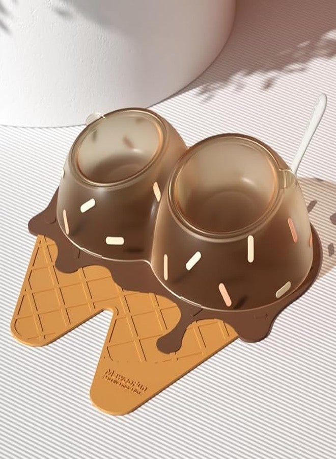 BLURISM Pet Supplies Pet Bowl No-Spill Pet Water Bowl for Indoor Cats and Dogs Ice Cream Cat Bowl Tilt High Foot Neck Protection Cat Bowl Double Bowl Drinking - Image 1